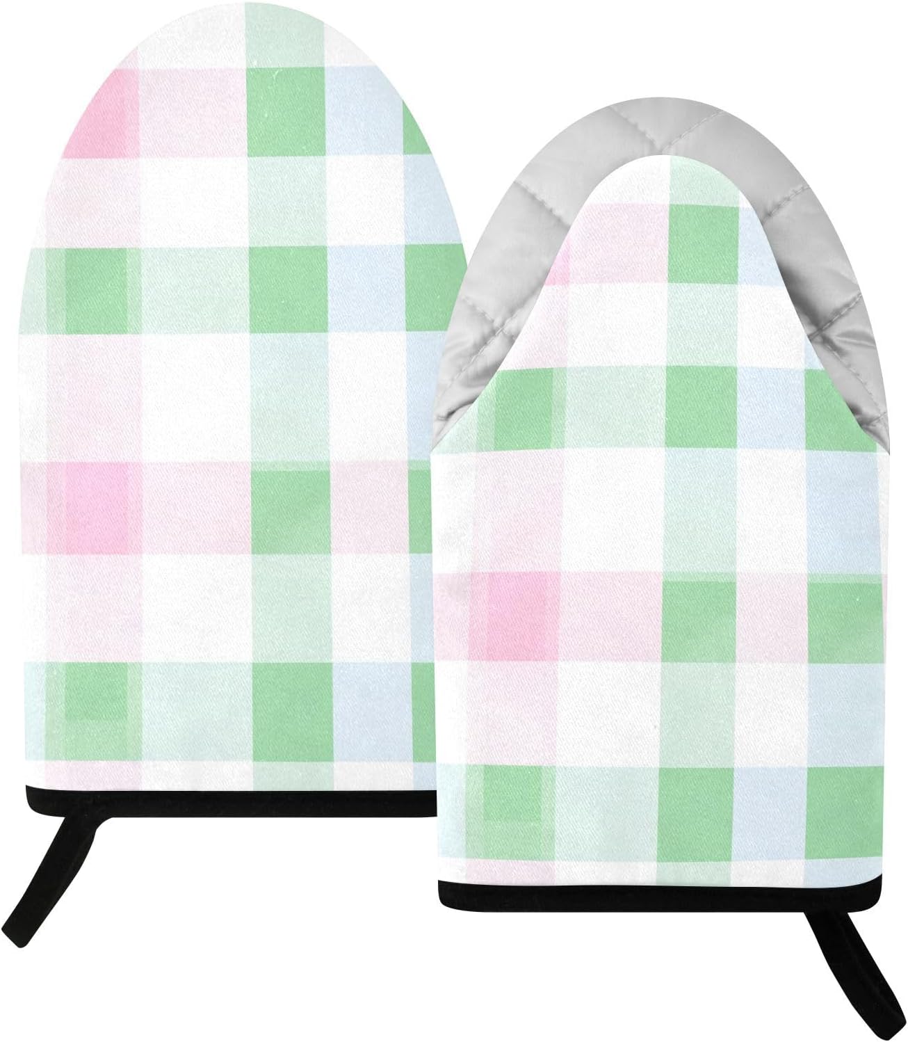 Oven Mitt 2 Pack Set Light Pink and Green Plaid Kitchen Mitts Gloves for for Cooking Baking Grilling