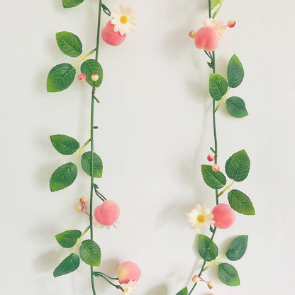 Artificial Peach Flower Vine Garland,Hanging Pink Flowers Peach Fruit Berries Plant Wreath for Wedding Home Garden Office Hotel Party Craft Art Decoration (1, Pink Peach)