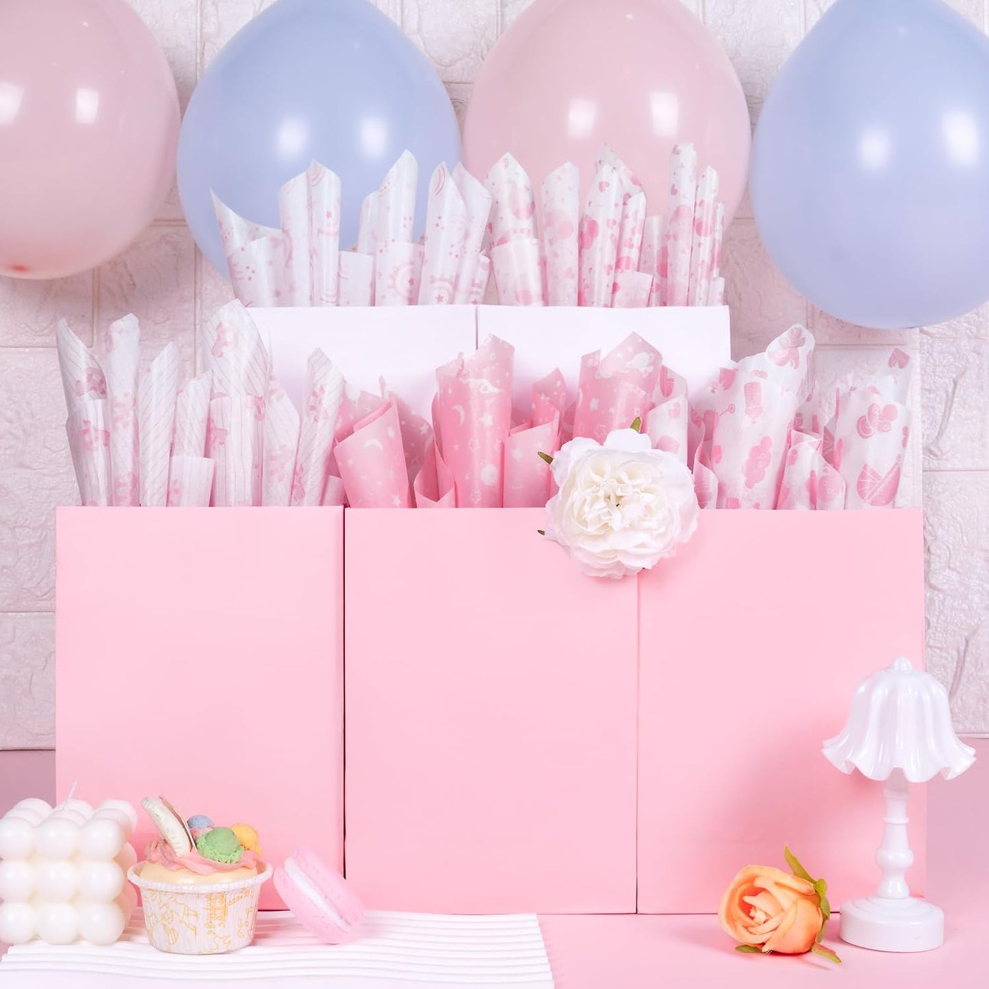 Larcenciel Tissue Paper, 50 Sheets Elephant Pink Tissue Paper for Gift Bags Gift Wrapping, Cute Baby Girl Design Art Gift Wrap for Baby Shower, Birthday, Anniversary, Craft, 19.7x13.8inch
