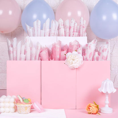 Larcenciel Tissue Paper, 50 Sheets Elephant Pink Tissue Paper for Gift Bags Gift Wrapping, Cute Baby Girl Design Art Gift Wrap for Baby Shower, Birthday, Anniversary, Craft, 19.7x13.8inch