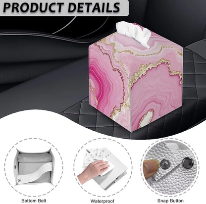 AFPANQZ Pink Marble Tissue Box Cover Leather PU Modern Square Tissue Box Holder for Bathroom Bedroom, Square Cube Tissue Box Covers Modern Decorative for Bathroom Night Stand