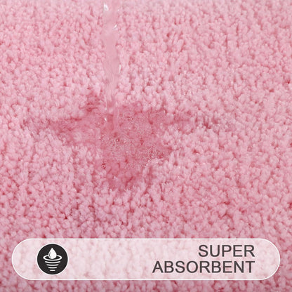 SHACOS 3 Pieces Bath Rugs Set with Toilet Lid Cover Soft Absorbent Bath Mats U Shape Contour Rug Toilet Cover Absorbent Non Slip Machine Washable Plush Bathroom Rug (Pink)
