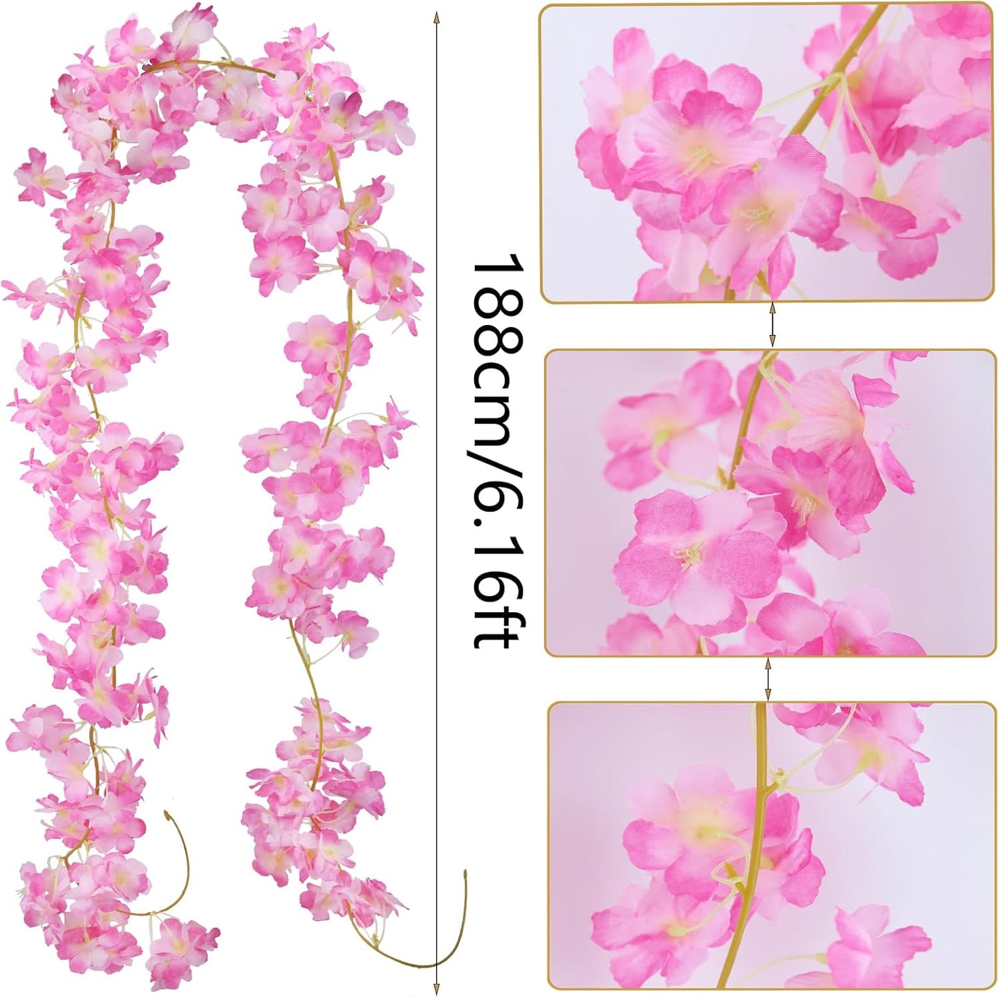 CITYES 2 Pcs Artificial Cherry Blossom Flower Vines Cherry Blossom Garland 18.48 ft Hanging Silk Flowers Vines Fake Flower Garland Outdoors for Home Wedding Garden Party Arch Office Decor Pink