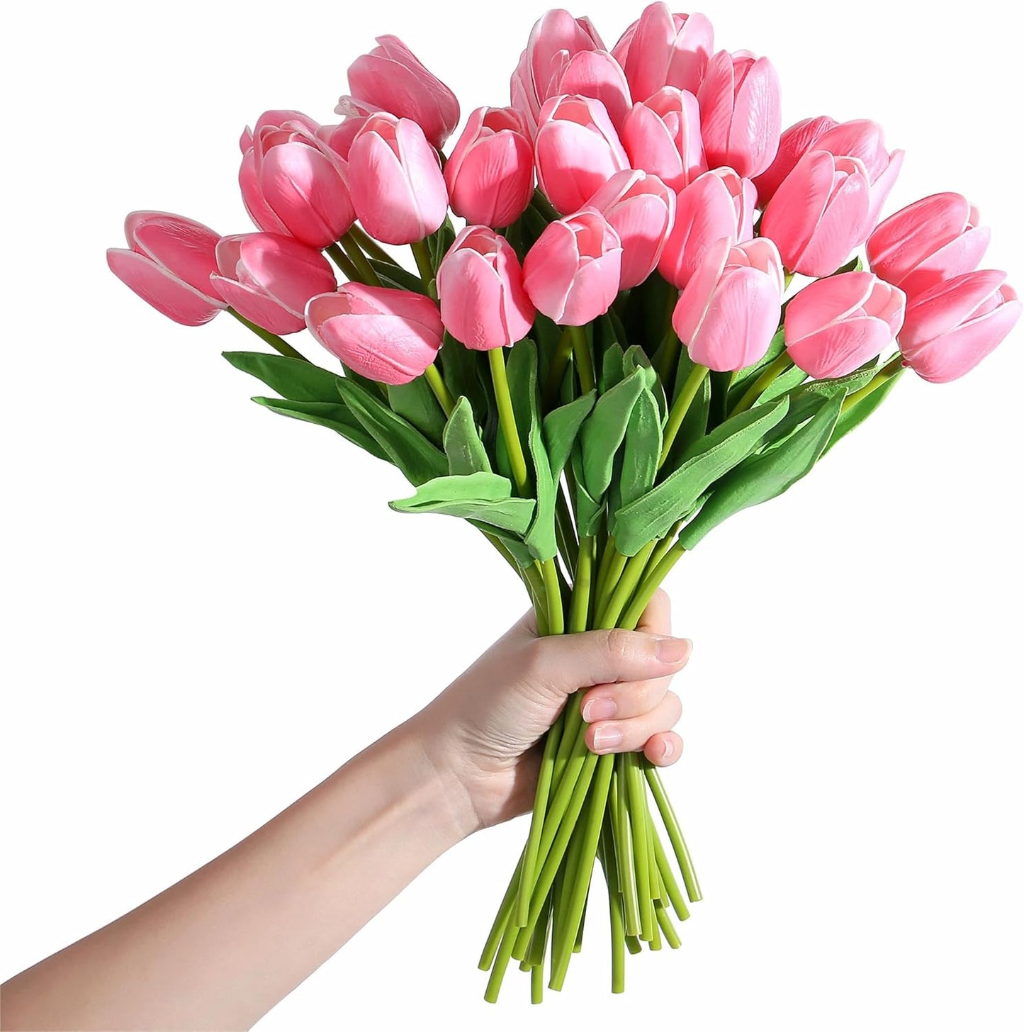 SITUMEIZI 15pcs Fake Tulips Artificial Flowers Real Touch Pink 14" PU Flower for Home Kitchen Decor Spring Easter Wedding Bouquet Decorations Office Valentine's Day Gifts(Rose Red)