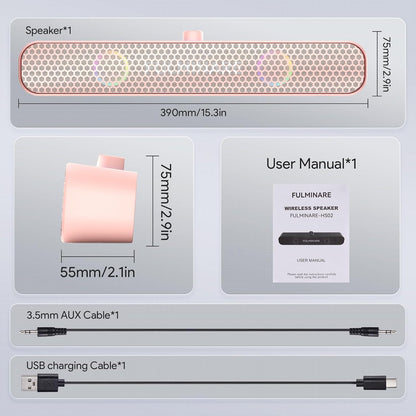 FULMINARE Bluetooth Speaker with 26W HD Sound, Portable Speaker Up to 30H Playtime, AUX&TF-Card&USB Input, LED Lights, Speakers Bluetooth 5.3 Wireless for Home/Party/Outdoor, Birthday Gift (Pink)
