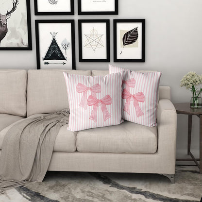 Giwawa Pink Bow Pillow Covers 18x18 Inch Set of 2 Pink and White Striped Pillowcase for Home Preppy Room Bedroom Sofa Decor, Double Sided Pattern