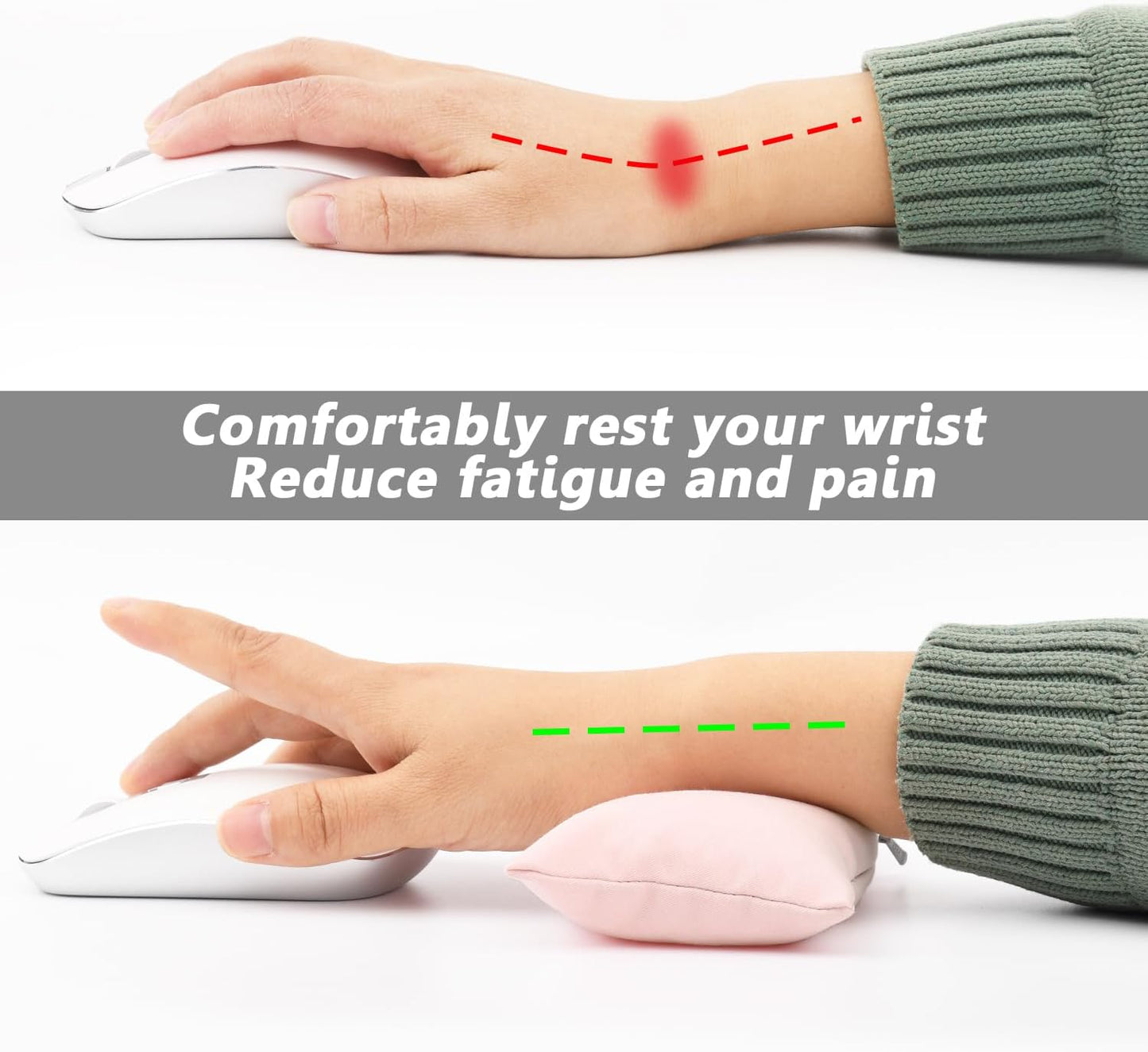 Ergonomic Mouse Wrist Rest Bean Bag, Carpal Tunnel Mouse Support Pad Filled Ergo Beads for Computer, Laptop, PC Gaming (Light Pink)