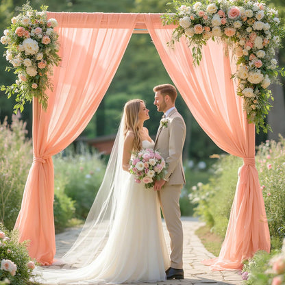 FOTSHARER Peach Chiffon Fabric Curtains 29x120 Inches 2 Panels Light Peach Wedding Arch Draping Fabric for Bridal Wedding Chiffon Curtain Drapes for Backdrop Tulle Wedding Curtains for Church Party