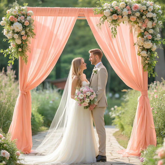 FOTSHARER Peach Chiffon Fabric Curtains 29x120 Inches 2 Panels Light Peach Wedding Arch Draping Fabric for Bridal Wedding Chiffon Curtain Drapes for Backdrop Tulle Wedding Curtains for Church Party
