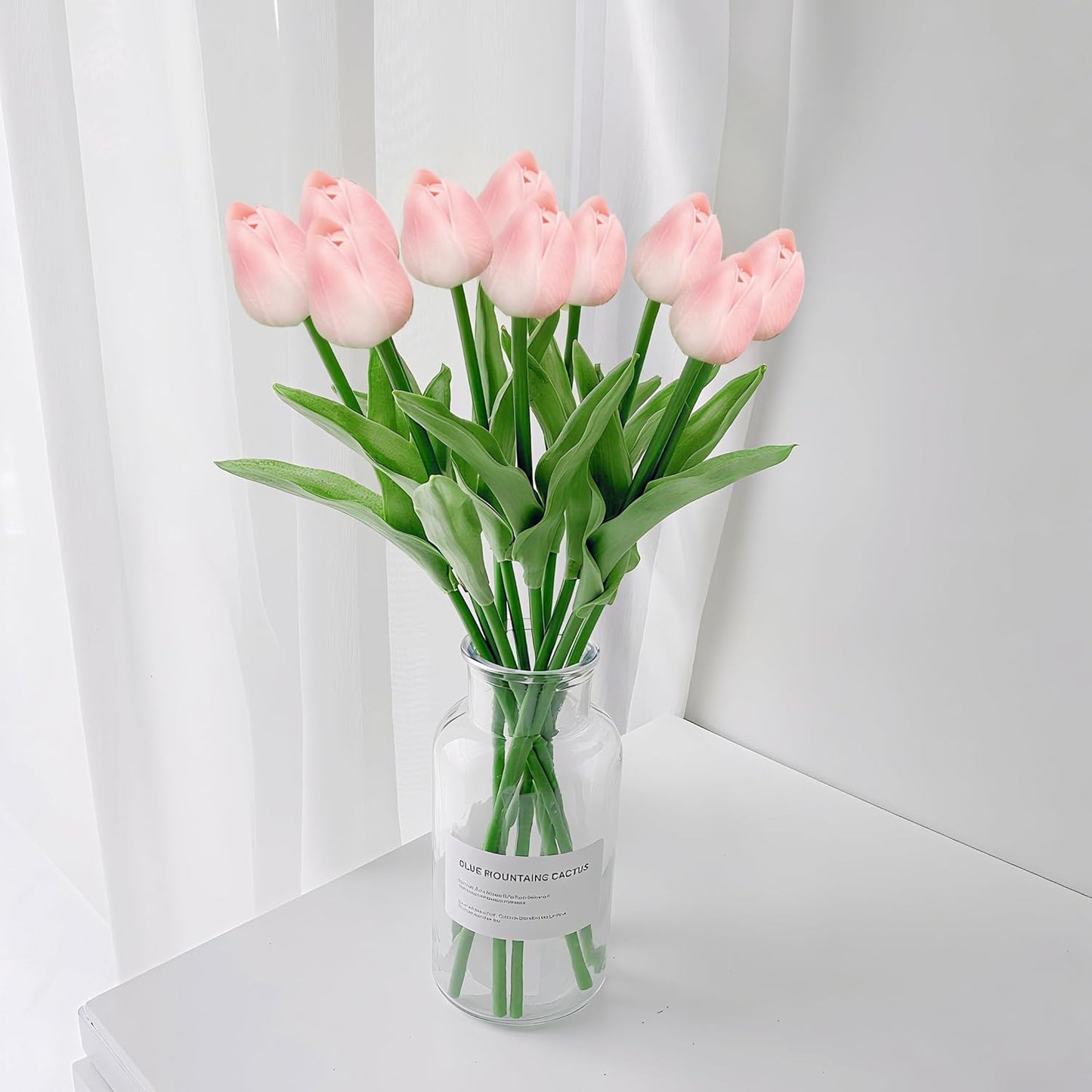 20 Pcs Pink Tulips Artificial Flowers 13" Fake Pink Tulips Real Touch PU Faux Tulip Bouquet for Mother's Day Floral Arrangement Home Kitchen Table Wedding Decorations