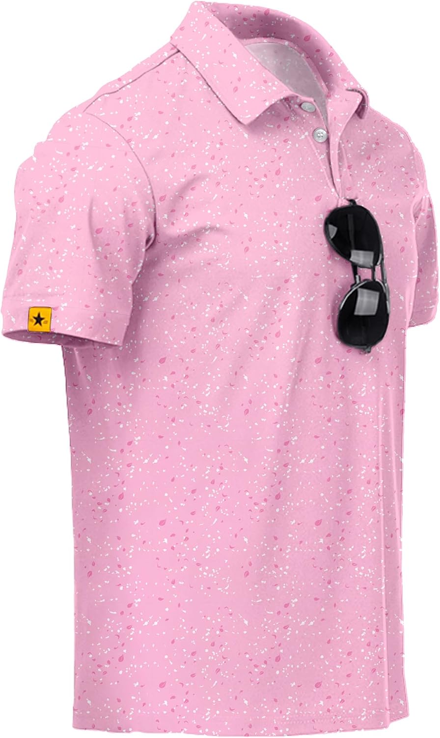 ZITY Mens Golf Polo Shirts Short Sleeve UPF 50+ Performance Moisture Wicking Print Pattern Casual Collared Golf Shirt for Men