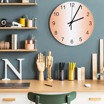 Ombre Abstract Gradient Coral Pink and White Wall Clock Battery Operated Non-Ticking 10" Round Wood Clocks, Kitchen Wall Clock for School Bathroom Living Room Home Office Wall Decor