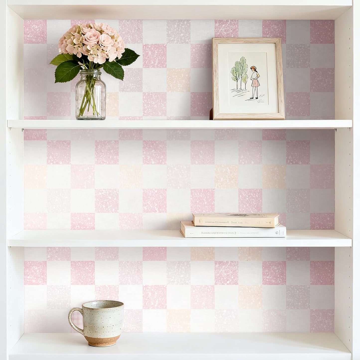 Pastel Checkered Wallpaper Peel and Stick Pink White Purple Yellow Retro Checkered Plaid Wallpaper Prepasted Rolls Geometric Checkerboard Contact Paper for Walls Bedroom Removable 17.5x80