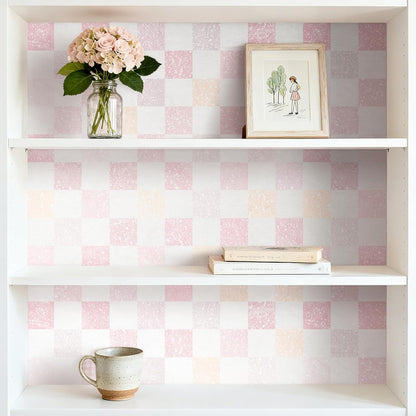 Pastel Checkered Wallpaper Peel and Stick Pink White Purple Yellow Retro Checkered Plaid Wallpaper Prepasted Rolls Geometric Checkerboard Contact Paper for Walls Bedroom Removable 17.5x80
