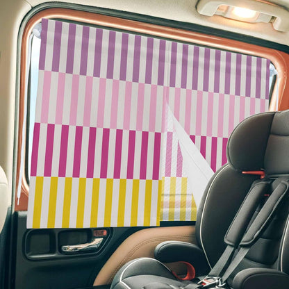 Car Window Shades for Side Windows Stripes Lines Car Sun Shade Curtain 2 PCS Double Layer Privacy Blackout Pink Purple Yellow Striped Magnetic Car Window Curtains with Suction Cup Sun Block Covers