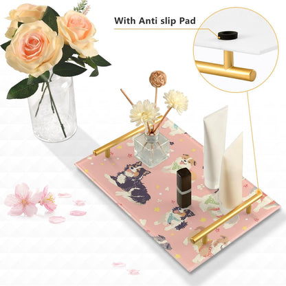 Pastel Peach Dogs Decorative Meal Trays with Handles Large Decorative Tray for Jewelry Perfume for Kitchens & Serving Guests