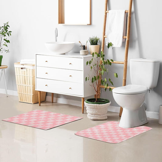 ALAZA Pink Checkered Racing Check Bath Mat for Bathroom Rugs Rectangle Carpet for Shower, Fluffy Absorbent & Machine Washable