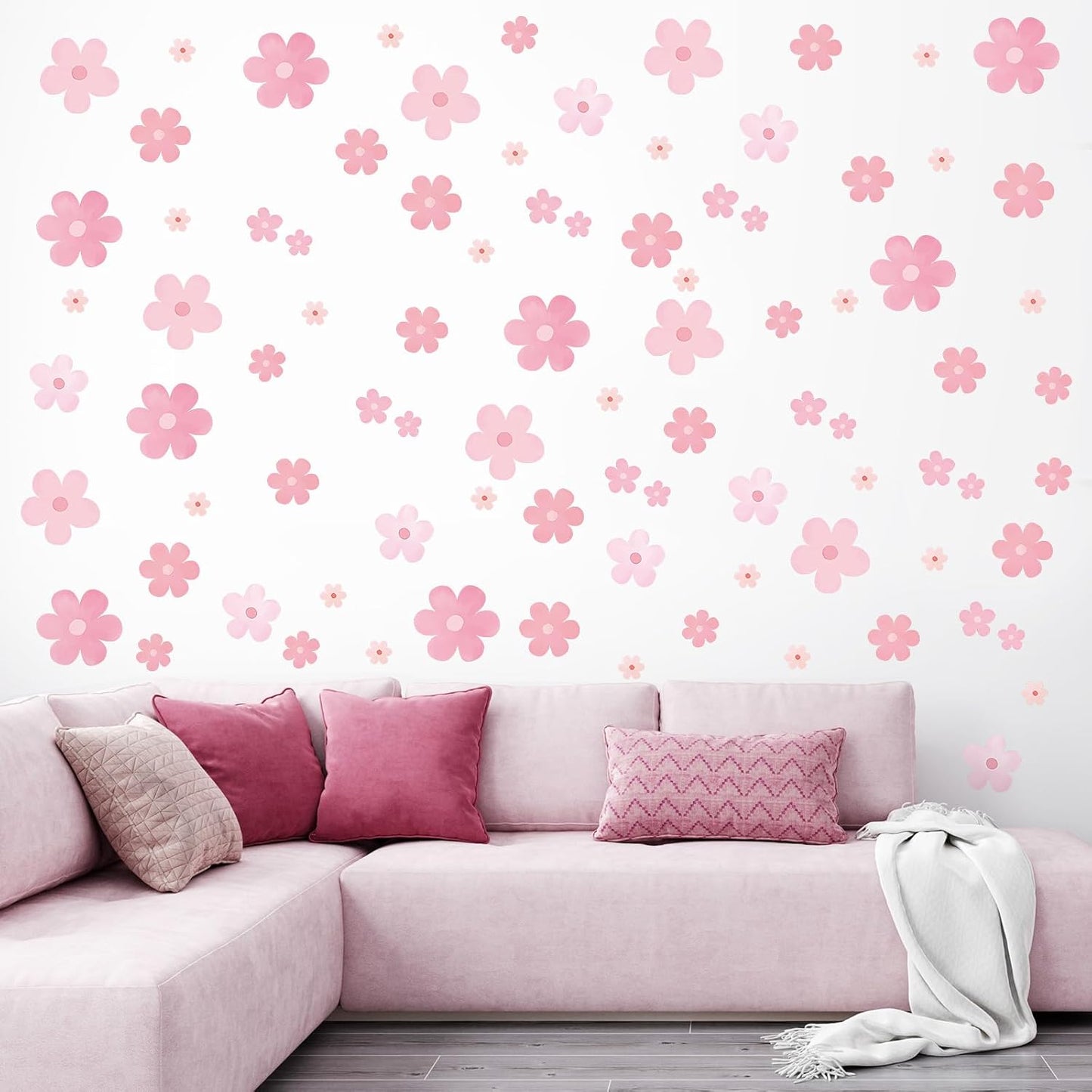 SHUCHING DIY Cherry Blossom Wall Sticker Peel and Stick, Vinyl Pink Flower Wall Decal, Wall Decor Art for Girls Bedroom Living Room