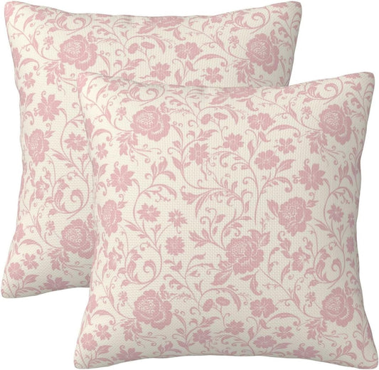 Light Pink Vintage Floral Pillow Covers 20x20 Set of 2 Rustic Flower Block Print Throw Pillows Outdoor Decorative Pillowcases Farmhouse Cushion Covers for Home Couch Sofa Bed Decor