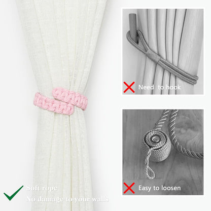 NICEEC 2 Pack Natural Cotton Rope Curtain Tiebacks Farmhouse Rustic Style Decorative Drape Tie Backs Handmade Braided Curtain Holdbacks for Home & Office Sheer/Light Weight Drapery (C-Pink-S)