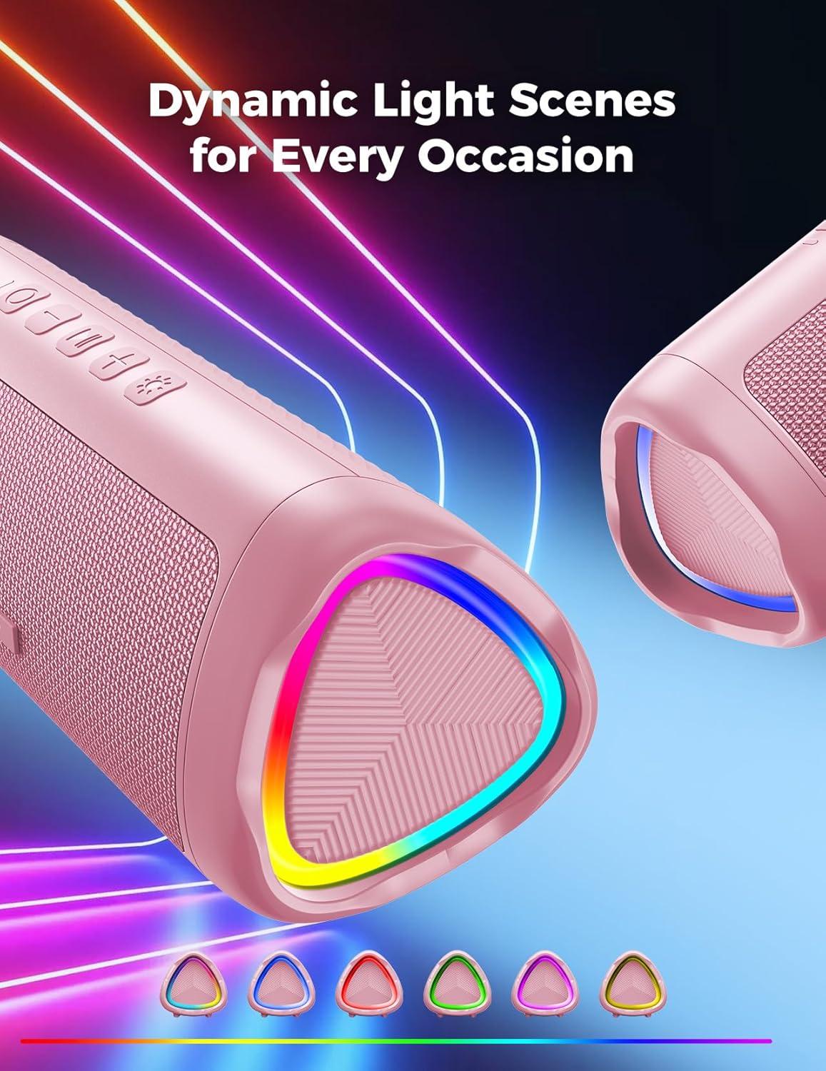 Bluetooth Speaker, 20W HD Sound, Portable Wireless, IPX5 Waterproof, Up to 24H Playtime, TWS, for Home/Party/Outdoor/Camping/Beach Essentials, Birthday Gift for Fathers Day Men Dad Husband (Pink)