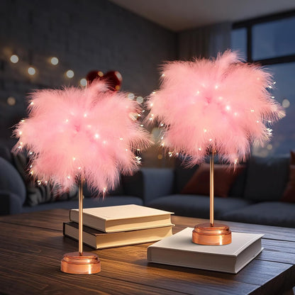 BDUSXYZ Pink Feather Lamp - LED Atmosphere Feather Night Lights Bedside Lamps for Mother, Girlfriend Home Girl Room Wedding Decoration (2PCS)