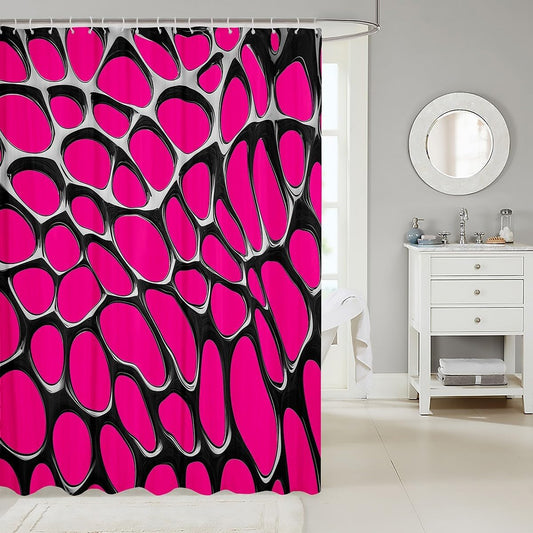 jejeloiu Peach Geometric Shower Curtain 72" L x 72" W Kids, Silver Bath Curtain for Boys Girls, Abstract Modern Art Bathroom Shower Curtain Set