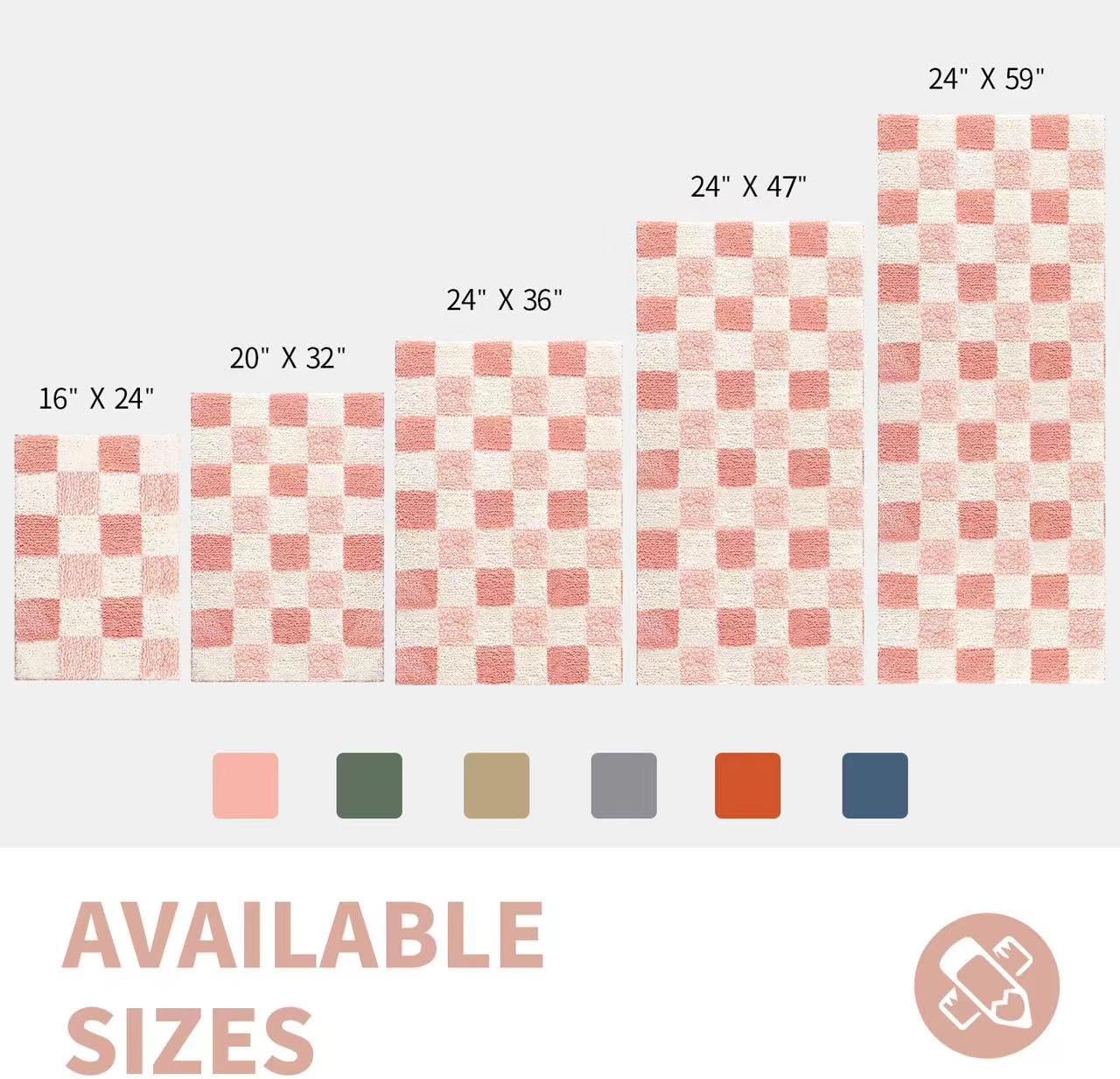 CozeCube Bath mats for Bathroom Non Slip, Fluffy Absorbent Microfiber Bath mat Washable, Aesthetic Bathroom Rugs, Cute Blossom Pink Checkered Bath mat, Blossom Pink, 32" x 20"