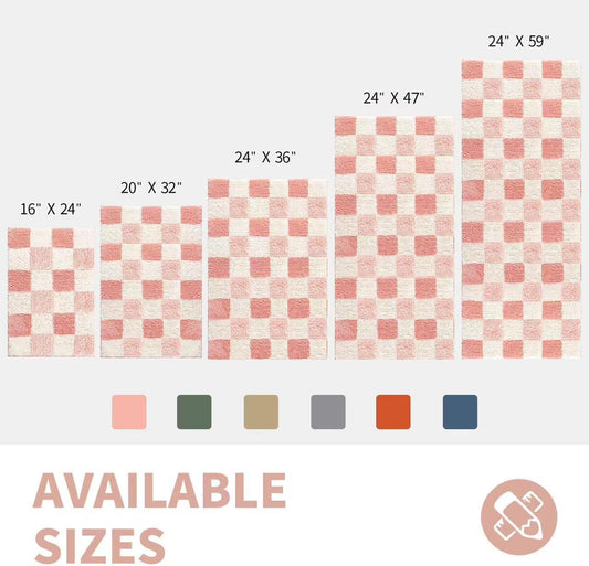 CozeCube Bath mats for Bathroom Non Slip, Fluffy Absorbent Microfiber Bath mat Washable, Aesthetic Bathroom Rugs, Small Blossom Pink Checkered Bath mat, Blossom Pink, 24" x 16"