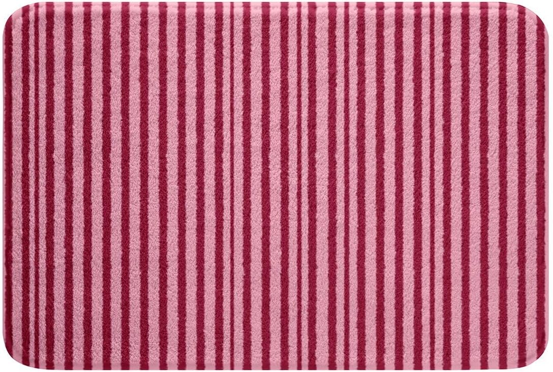 Feelyou Stripes Bathroom Rugs Pink Abstract Bath Mats Geometric Bathroom Accessories Modern Striped Art Floor Doormats 16"x24" Soft Microfiber