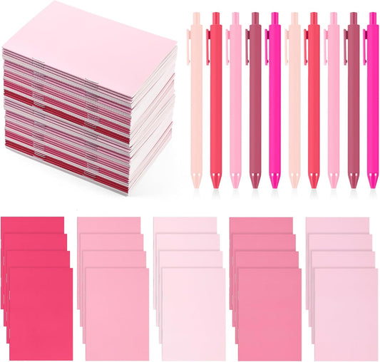 Eaasty 20 Set Mini Notebooks with Ballpoint Pens Bulk Graduation Gift for Teacher Students Small Pocket Notepads Composition Journals Employee Appreciation Gift for Nurse Staff(Pink Series Colors)