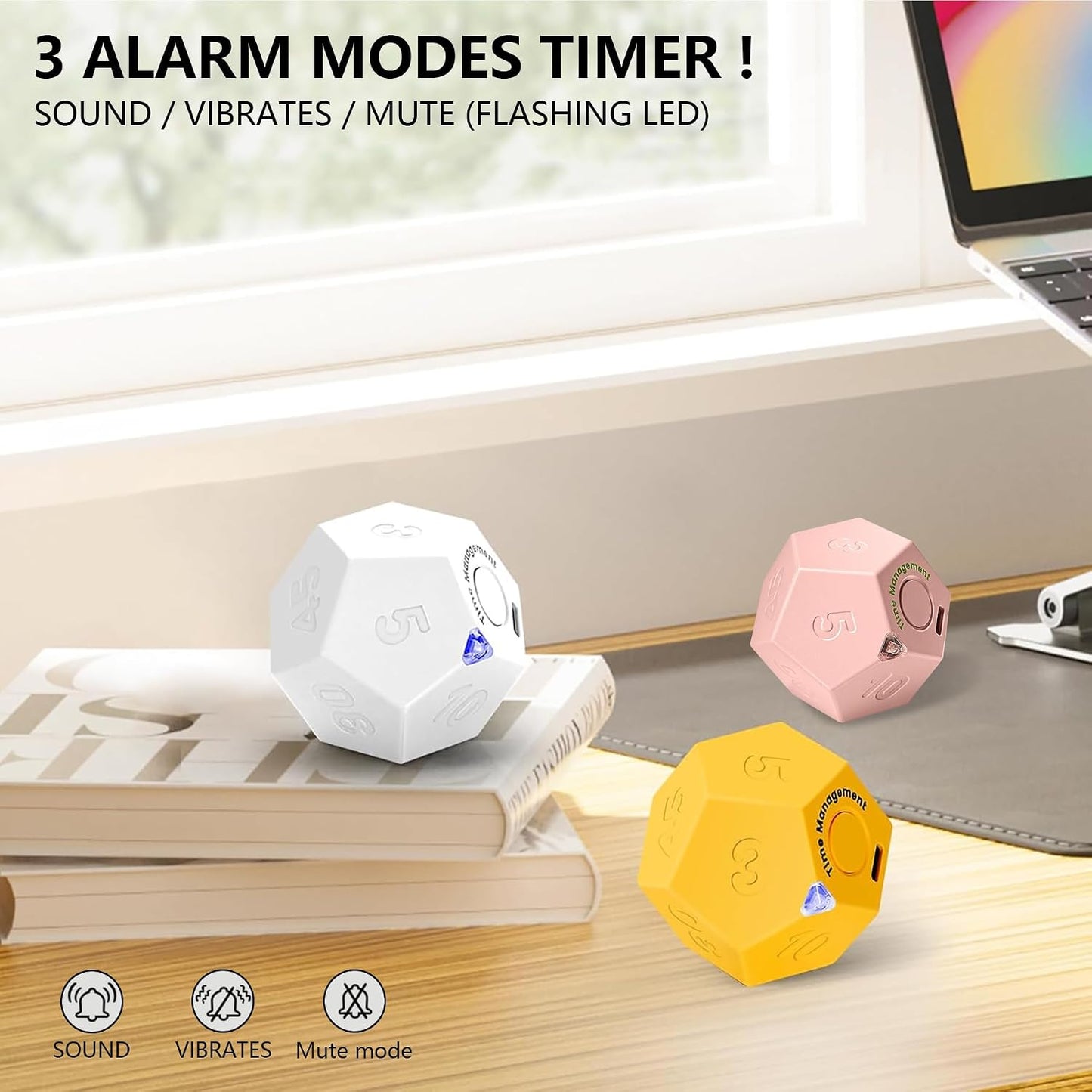 Mini 12 Sided Cube Timer, 11 Preset Times Pomodoro Timer for Enhanced Productivity. Ideal for ADHD Management, Workout, Study & Kitchen Cooking. Easy to Use (Pink)