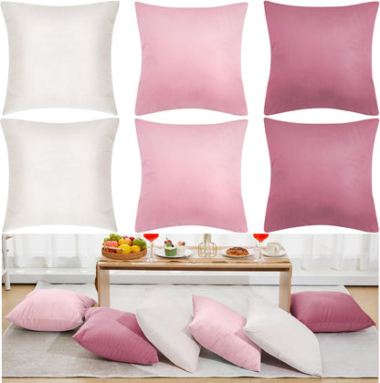 Berlune 6 Pcs Pink Velvet Throw Pillow Covers 18" x 18" White Decorative Cushion Cases Soft Pillowcase for Graduation Coquette Party Accessories Couch Sofa Bed Chair Home Decor, No Inserts