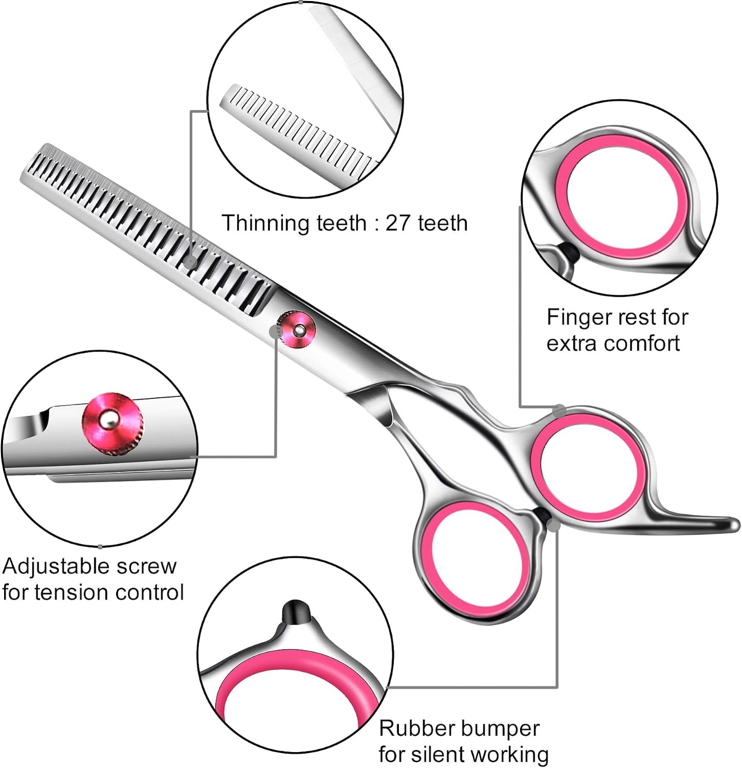Dog Grooming Scissors with Safety Round Tip,Pet Grooming scissors Kit,Dog Shears for Grooming,Incude Thinning,Curved Grooming Scissors and Comb for dogs, cats.Suitable for The Right Hand