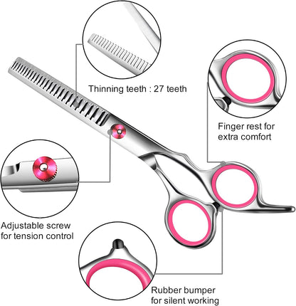 Dog Grooming Scissors with Safety Round Tip,Pet Grooming scissors Kit,Dog Shears for Grooming,Incude Thinning,Curved Grooming Scissors and Comb for dogs, cats.Suitable for The Right Hand