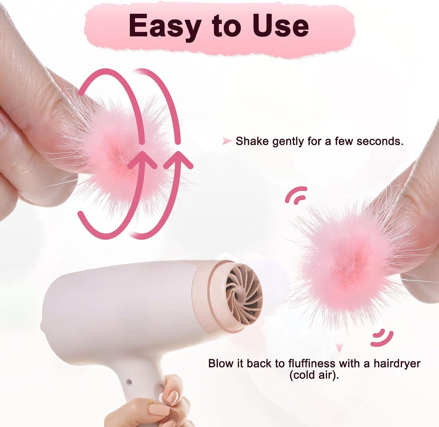 M METERXITY 10-Pack Faux Fur Pom Poms, 1 Inch/ 2.5 cm Soft Fluffy Pompoms Balls Faux Mint Fur with Elastic Loop Mini for Hats/Bags/Keychains/Knitting Accessories/DIY Crafts [Pink]