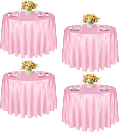 KKJIAF 4 Pack 120 Inch Round Tablecloth Satin Light Pink Tablecloth, Silky Satin Round Table Cover Dining Table Cloth for Wedding, Party, Banquet, Restaurant, Formal Events
