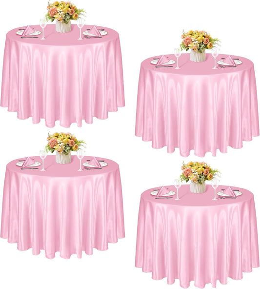KKJIAF 4 Pack 120 Inch Round Tablecloth Satin Light Pink Tablecloth, Silky Satin Round Table Cover Dining Table Cloth for Wedding, Party, Banquet, Restaurant, Formal Events