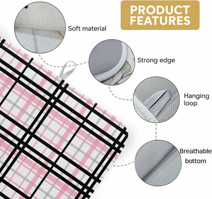 Dish Drying Mat Pink Buffalo Plaid Kitchen Counter Drying Pad for Dishes Glasses Cups and Cookware Black Check Stripe Absorbent Dish Drying Mat Machine Washable Kitchen Accessories 2 Pack 16" x 18"