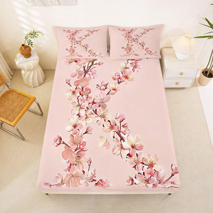 Feelyou Floral K Fitted Sheet with 2 Pillowcases Queen Size Initial Letter Bed Sheets Set 16" Deep Pocket Boys Girls Romantic Flower Bedding Teens Bedroom Decor Breathable Soft Lightweight Microfiber