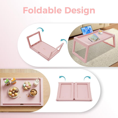 6 Pack Bed Breakfast Tray with Foldable Legs, Cute Pink Eating Kids Lap Trays Table, Serving Food Trays with Phone Slots for Sofa Bed Eating Studying Working