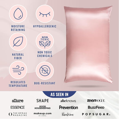 Blissy Silk Pillowcase - 100% Pure Mulberry Silk - 22 Momme 6A High-Grade Fibers - Silk Pillow Cover for Hair & Skin - Regular, Queen & King (Pink, Standard)