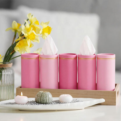 Fourluoo 12 Pack Car Tissue Cylinder Holder Bulk with 3 Ply Facial Tissues, Round Napkin Holders for Cup Holder Cylinder Travel Paper Tubes Bulk Round Napkin Boxes Packs(Pink)