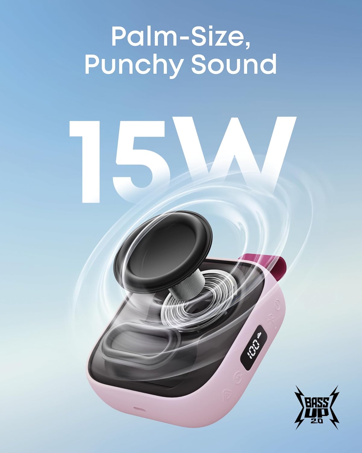 Soundcore Boom Go 3i Portable Bluetooth Speaker by Anker, 15W Punchy Sound, 24H Playtime, IP68, BassUp 2.0, Emergency Charging, Bluetooth 6.0, Waterproof Speaker for Hiking/Cycling/Camping (Pink)