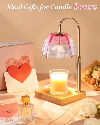 Candle Warmer Lamp with Timer Dimmable Adjustable Height, Cozy Home Decor House Warming Christmas Birthday Gifts for Women, Flower Candle Lamp Wax Melt Warmer for Scented Jar Candles, Gradient Pink