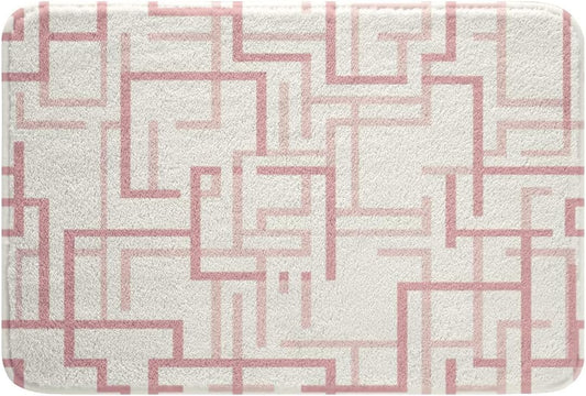 jejeloiu Pink Bathroom Rugs Stripes Bath Mats Microfiber Geometric Bathroom Accessories Luxury Floor Doormats Non-Slip 16"x24" Soft