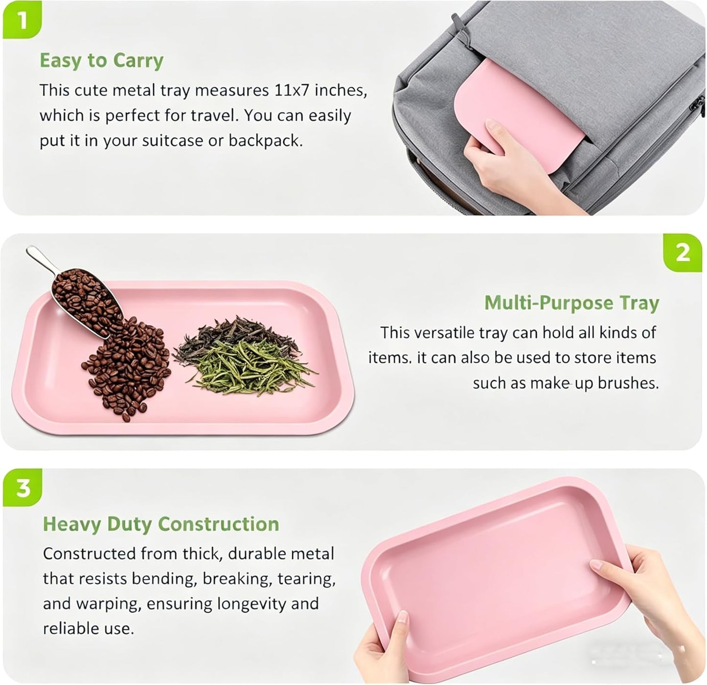 Metal Tray with PVC Soft Magnetic Lid Cover Large Cute Decorative Tray Serving Trays for Home Decor, Coffee Table, Tea, Snacks, Gifts - 11" x 7" (Pink)