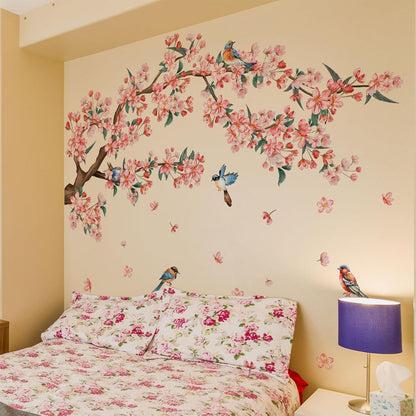 Pink Flower Wall Stickers, 39"x 46" Removable DIY Romantic Peach Blossom Tree Wall Murals Peel and Stick 3D Wall Art Stickers Home Decor for Girls Bedroom Nursery Rooms Living Room