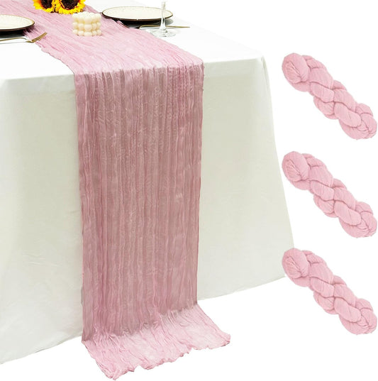 3Pack Light Pink Cheesecloth Table Runner,17 x 108 inch Sheer Cheese Cloth Fabric Table Runner Boho Pink Table Runners Bulk for Wedding,Birthday,Party,Holiday,Home Decor