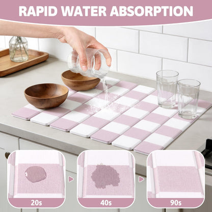 Yamaziot Stone Drying Mat for Kitchen Counter, 16"x12" Small Foldable Ultra Absorbent Stone Drying Mat, Quick-Dry Diatomaceous Earth Mat, Non-Slip Heat Resistant Mat for Dishes, Cups, Bottles, Pink